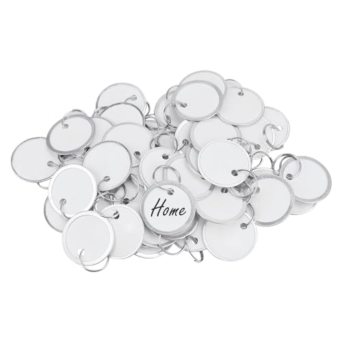 Uniclife 50 Pcs Key Tags 1 Inch White Paper Labels Writable Round Plastic Key Chain Tags with Split Rings Sturdy Lightweight Item Identifiers - Image 1