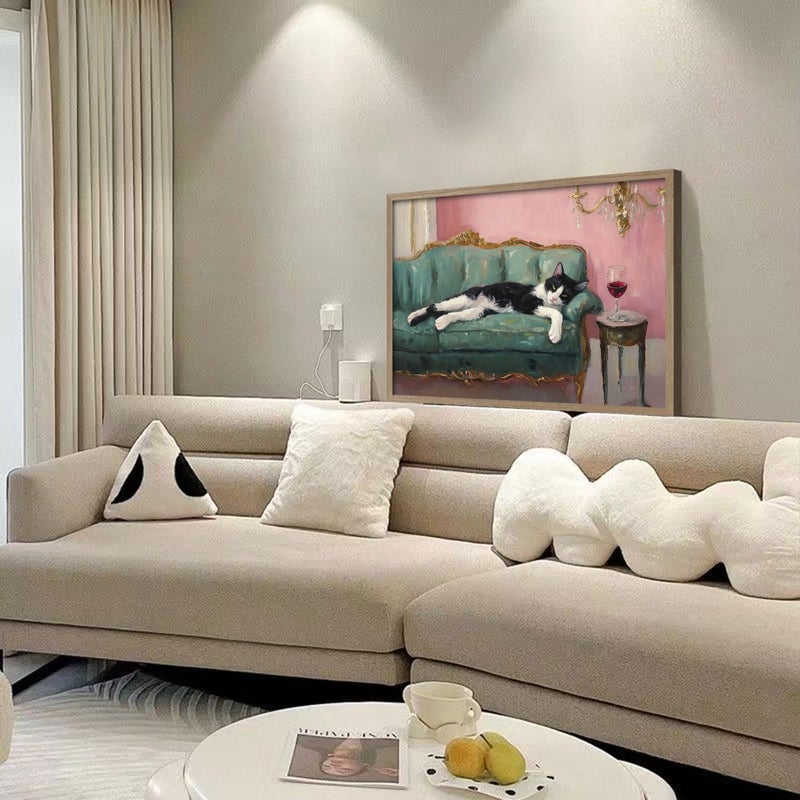 NCYEL Wooden Framed Black And White Cat Wall Art Modern Style Canvas Print Lazy Persian Cat Poster Picture Decoration Painting Gallery Style Artwork Suitable For Living Room Bedroom Decoration 12x16 Inch - Image 2