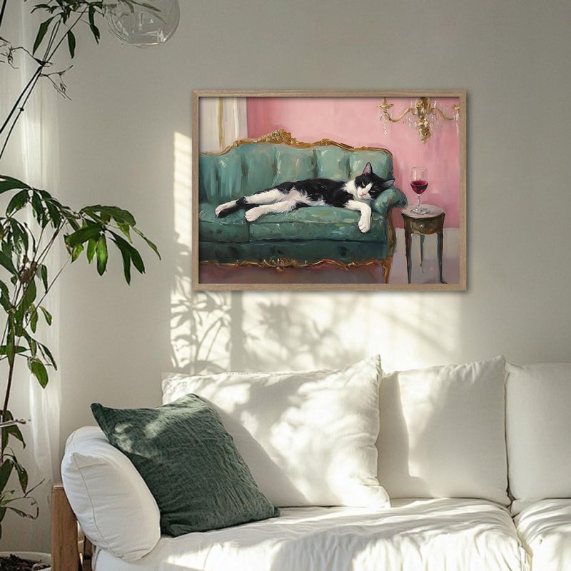 NCYEL Wooden Framed Black And White Cat Wall Art Modern Style Canvas Print Lazy Persian Cat Poster Picture Decoration Painting Gallery Style Artwork Suitable For Living Room Bedroom Decoration 12x16 Inch - Image 5