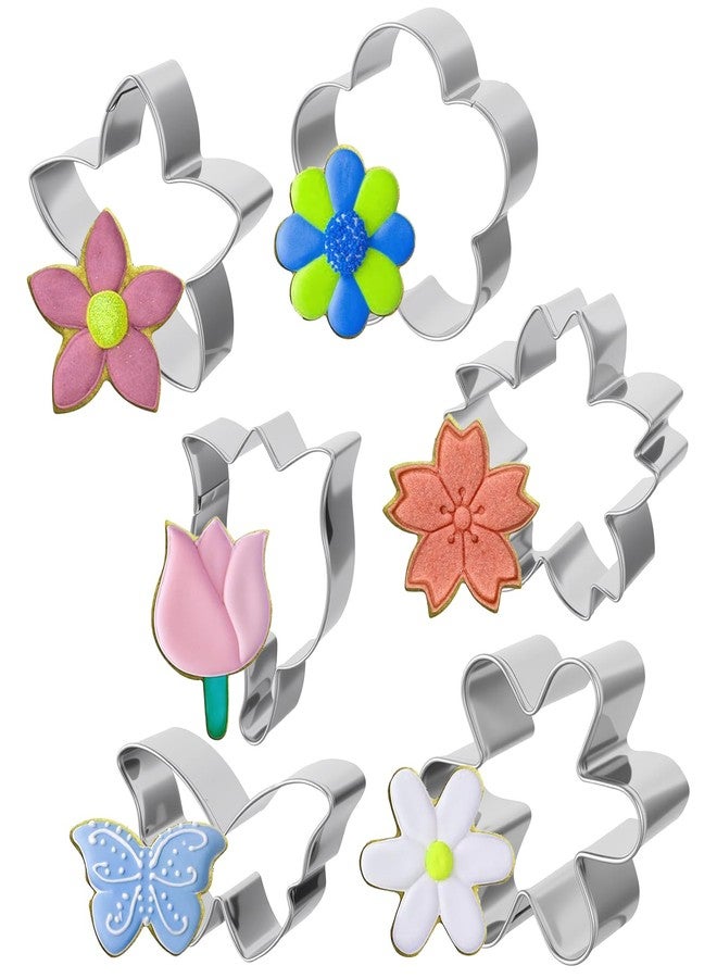 WJIAAA Flower Cookie Cutter Set,6Pcs Flower Shaped Cookie Cutter Baking Cutters Baking Bakeware for Holiday Birthday Party Decoration Daisy Butterfly - Image 1