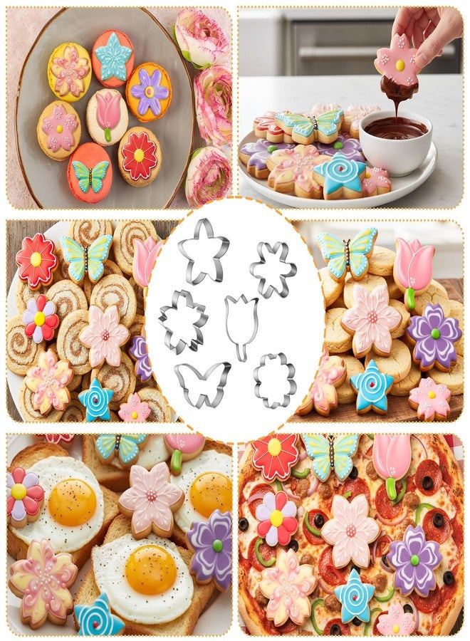 WJIAAA Flower Cookie Cutter Set,6Pcs Flower Shaped Cookie Cutter Baking Cutters Baking Bakeware for Holiday Birthday Party Decoration Daisy Butterfly - Image 2