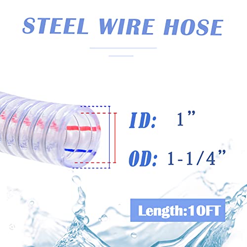QuQuyi 1" ID x 1-1/4" OD, 10FT length Steel Wire Hose PVC Vacuum Tubing Drain Hose Vinyl Suction Tubing Flexible Tube Heavy Duty High - Pressure UV Chemical Resistant Vinyl Hose Line - Image 2