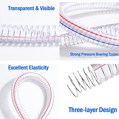 QuQuyi 1" ID x 1-1/4" OD, 10FT length Steel Wire Hose PVC Vacuum Tubing Drain Hose Vinyl Suction Tubing Flexible Tube Heavy Duty High - Pressure UV Chemical Resistant Vinyl Hose Line - Image 3