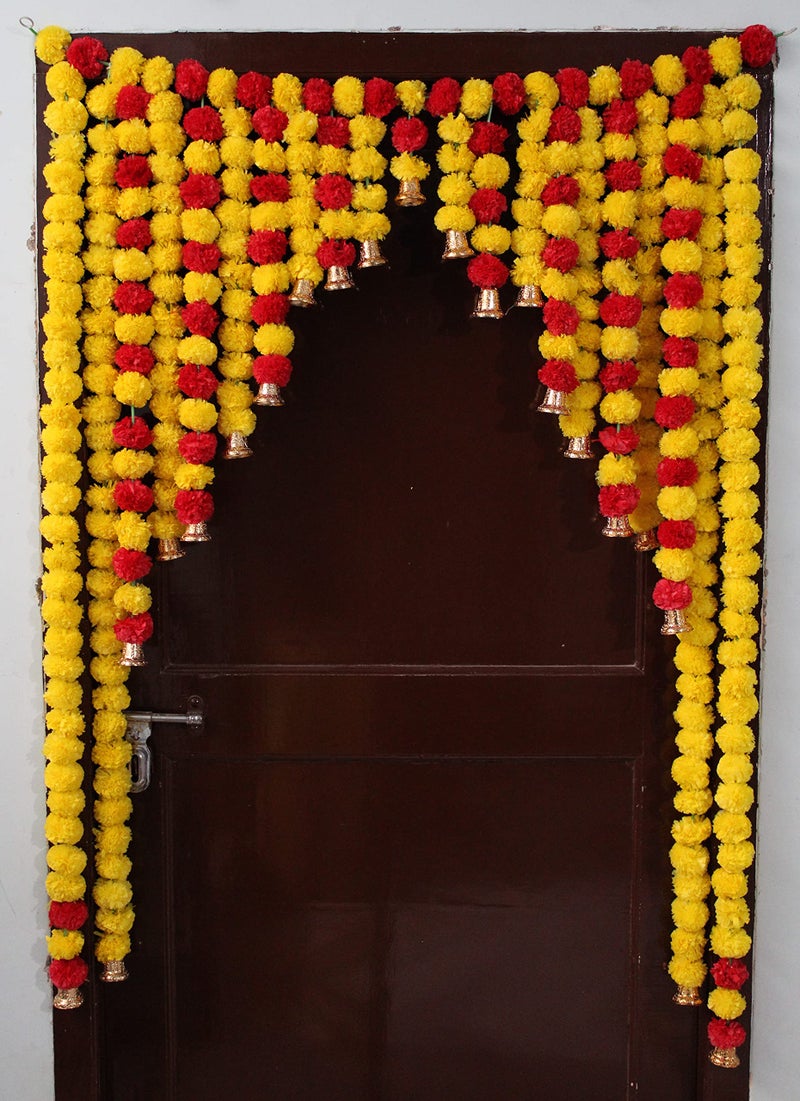JH Gallery Artificial Marigold Garlands Flowers Door Toran Door Hanging for Diwali Pooja Decoration, Ganpati Decoration, Janmashtami and All Festivals (Red & Yellow)(42x52' inches) - Image 1