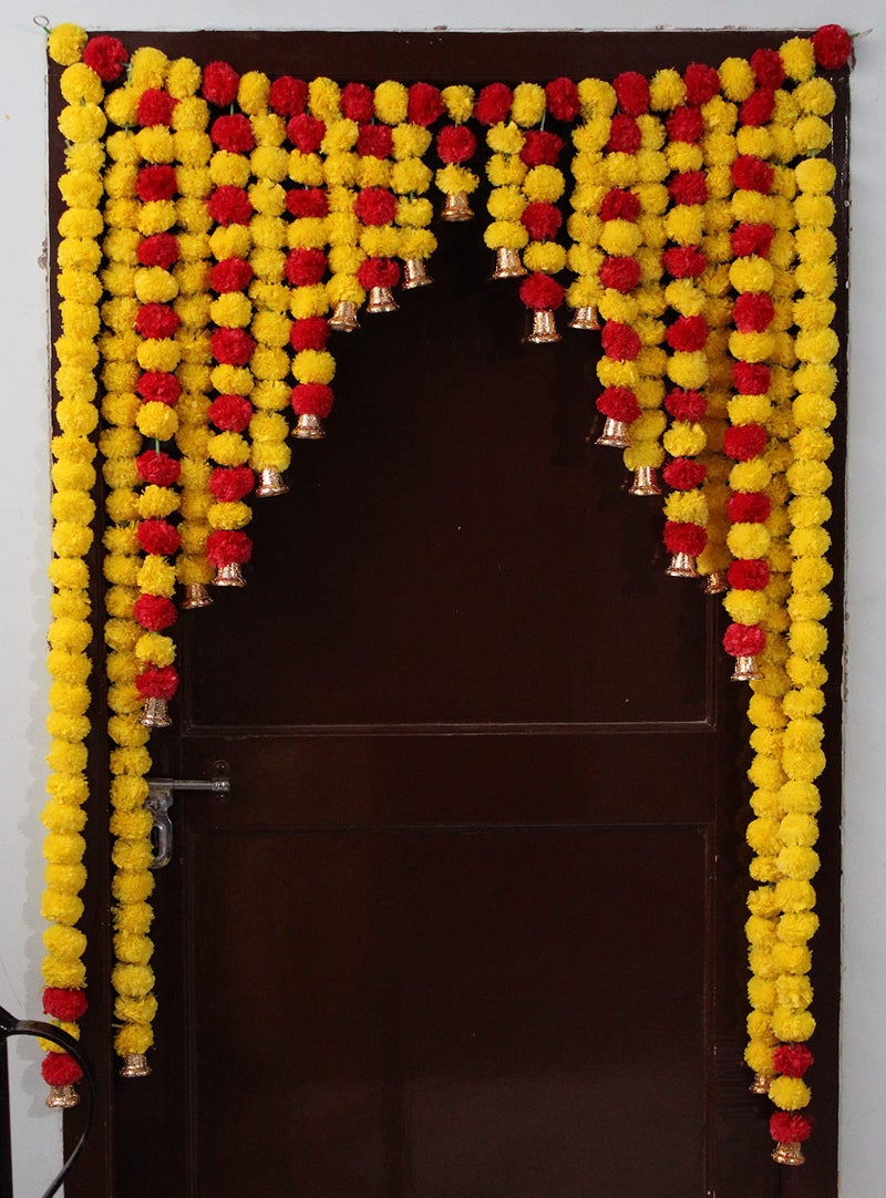 JH Gallery Artificial Marigold Garlands Flowers Door Toran Door Hanging for Diwali Pooja Decoration, Ganpati Decoration, Janmashtami and All Festivals (Red & Yellow)(42x52' inches) - Image 5