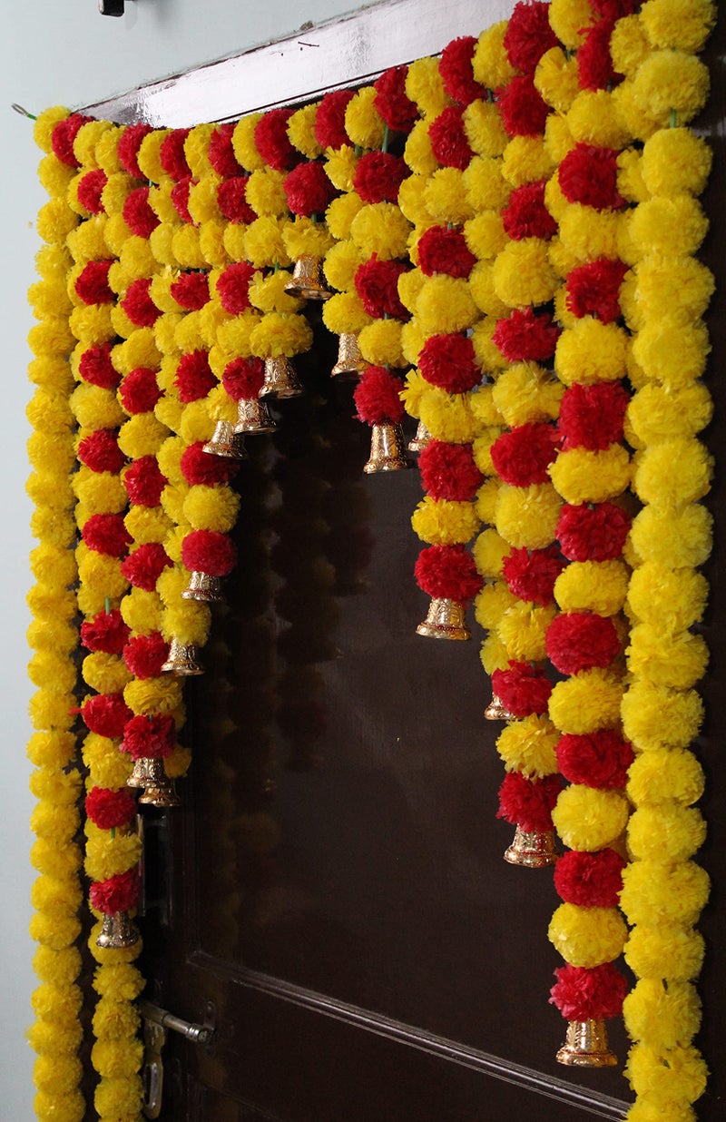 JH Gallery Artificial Marigold Garlands Flowers Door Toran Door Hanging for Diwali Pooja Decoration, Ganpati Decoration, Janmashtami and All Festivals (Red & Yellow)(42x52' inches) - Image 4