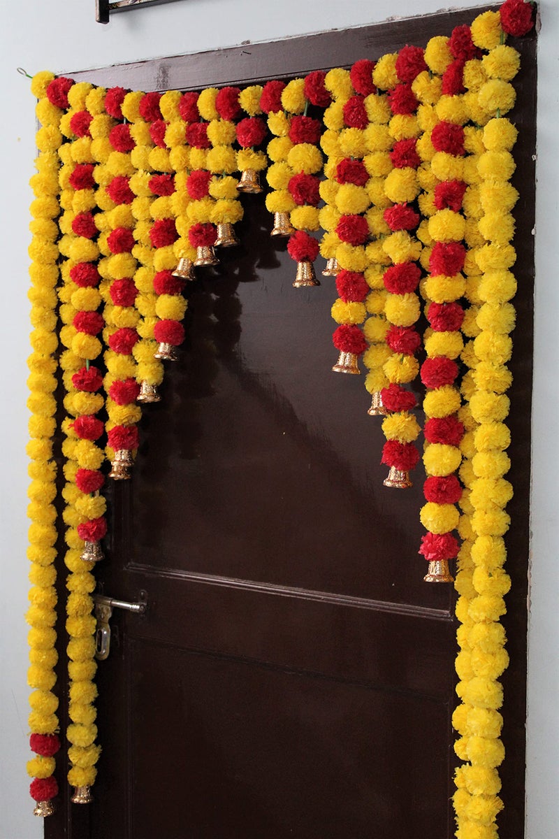 JH Gallery Artificial Marigold Garlands Flowers Door Toran Door Hanging for Diwali Pooja Decoration, Ganpati Decoration, Janmashtami and All Festivals (Red & Yellow)(42x52' inches) - Image 3