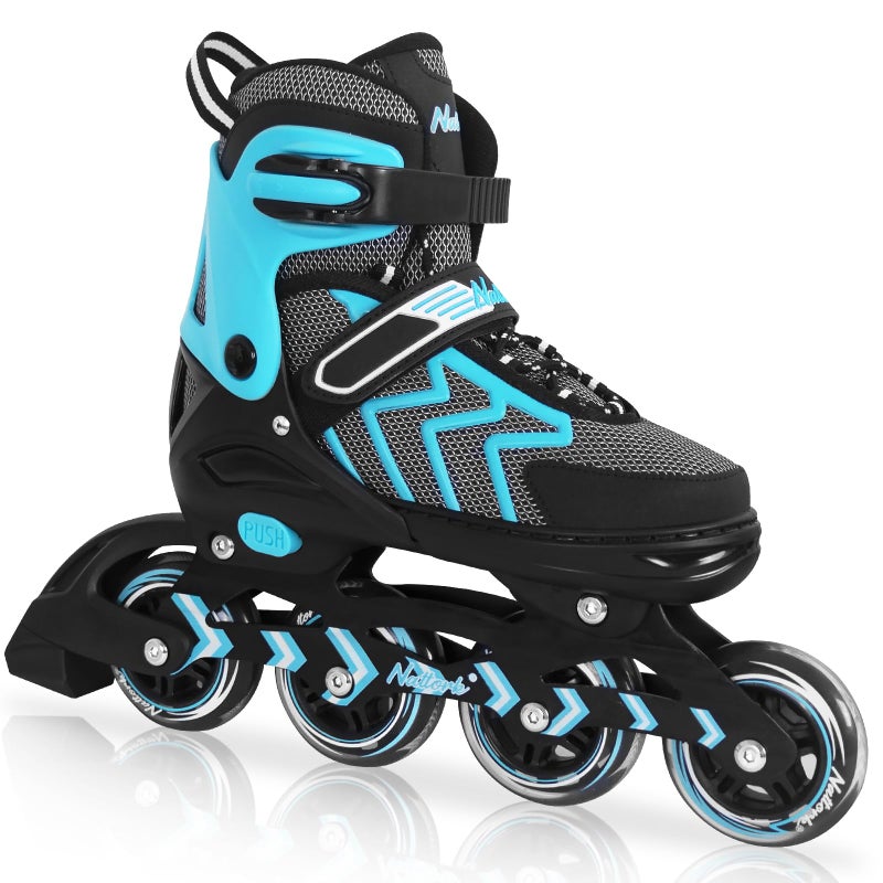 Nattork Adjustable Blades Roller Skates for Adults Women and MenOutdoor Indoor Teal Inline Skates for Kids Girls and BoysBeginners Men Size 95 105 11 12 13