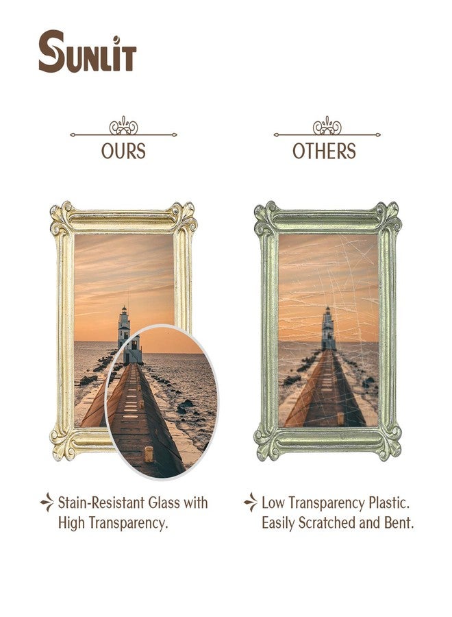 Sunlit إطار صور عتيق مضاء بأشعة الشمس، مقاس 5×7 بوصة، إطارات صور فاخرة عتيقة بواجهة زجاجية، لعرض الصور، أو تعليقها على سطح الطاولة أو الحائط، أفكار هدايا، ذهبي وفضي - Image 3