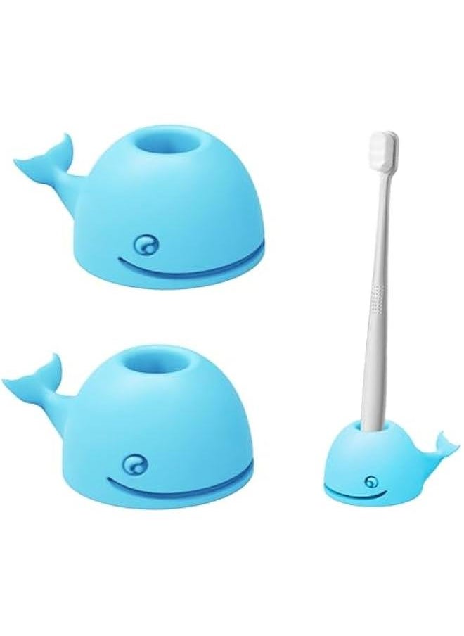 Generic 2-Pack Mini Silicone Whale Tooth Brush Organizers for Bathroom Countertop, Cute Baby Blue Holder  - Image 1