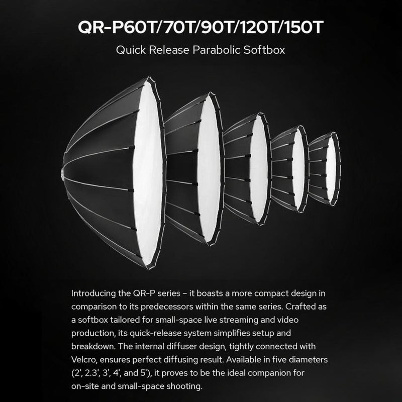 QR-P70T 70سم/27.5 بوصة صندوق ضوئي قوس مداري سريع التفكيك احترافي قابل للطي مع وصل بوين القياسي ومُنشطات الضوء لاستوديوهات التصوير الفوتوغرافي والتصوير للوجوه والبث المباشر - Image 4