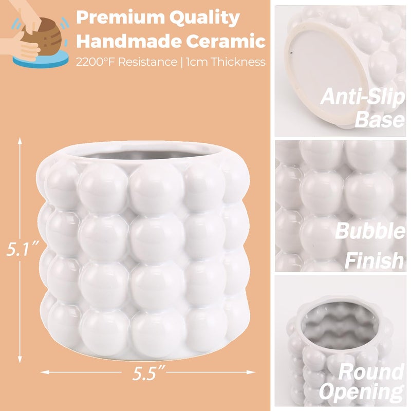 Yanwe1 Bubble Vase  White Ceramic Vase  Small Short Vase  Ceramic Flower Vases For Home Decor  Decorative Vases For Living Room  Bedroom  Office  Shelf  Coffee Table  5 Inches - Image 2