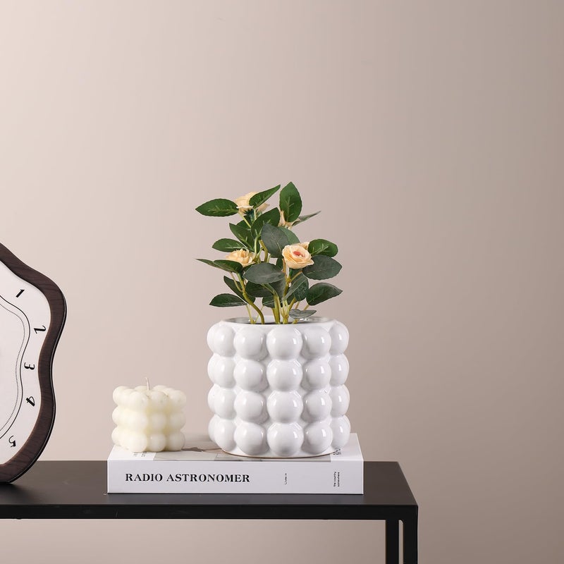 Yanwe1 Bubble Vase  White Ceramic Vase  Small Short Vase  Ceramic Flower Vases For Home Decor  Decorative Vases For Living Room  Bedroom  Office  Shelf  Coffee Table  5 Inches - Image 4