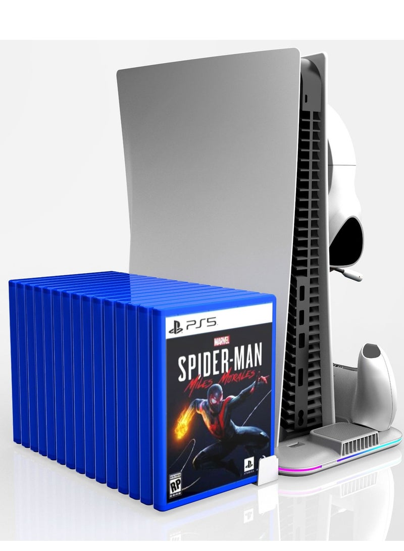 XiuWoo PS5 Stand with Cooling Fan, Dual Controller Charging Dock, Game Card Storage & USB Hub – RGB LED Cooling Station for PS5 / PS5 Slim / PS5 Pro (White) - Image 3