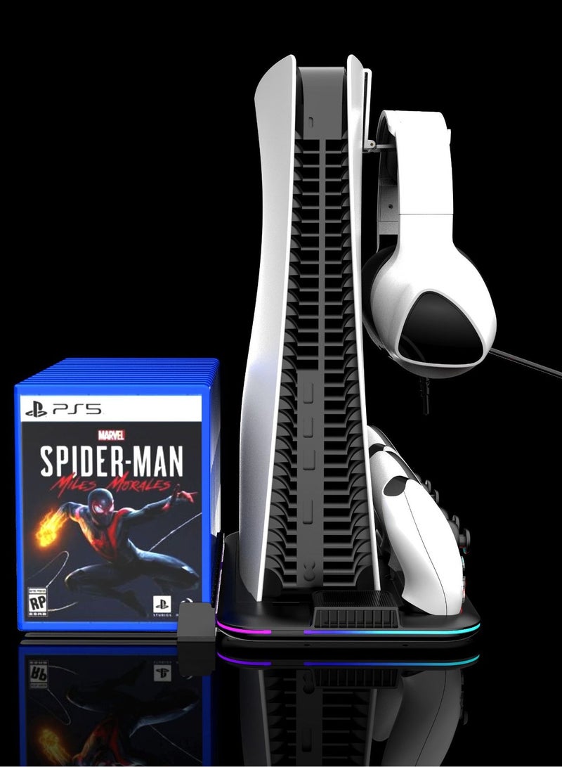 XiuWoo PS5 Stand with Cooling Fan, Dual Controller Charging Dock, Game Card Storage & USB Hub – RGB LED Cooling Station for PS5 / PS5 Slim / PS5 Pro (White) - Image 4