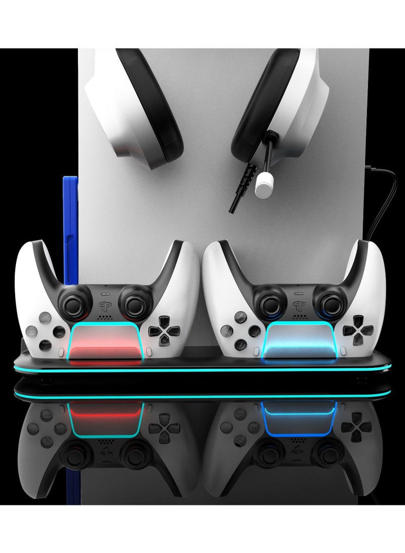 XiuWoo PS5 Stand with Cooling Fan, Dual Controller Charging Dock, Game Card Storage & USB Hub – RGB LED Cooling Station for PS5 / PS5 Slim / PS5 Pro (White) - Image 5