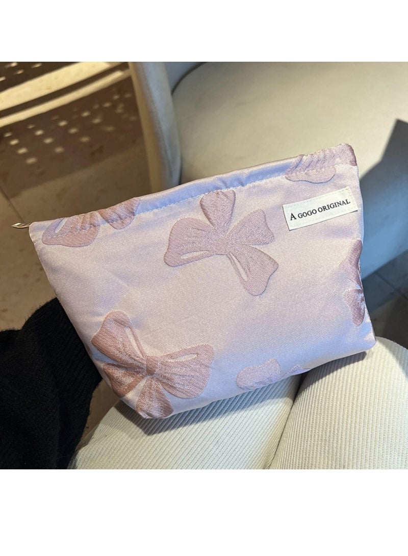 ميسا حقيبة مكياج، حقيبة مستحضرات تجميل كبيرة السعة بسحاب مع نمط فيونكة، حقيبة للعناية بالبشرة، حقيبة تخزين منظم أدوات الزينة باللون الوردي للسفر، للنساء - Image 3