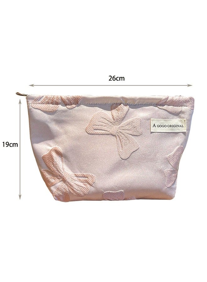 ميسا حقيبة مكياج، حقيبة مستحضرات تجميل كبيرة السعة بسحاب مع نمط فيونكة، حقيبة للعناية بالبشرة، حقيبة تخزين منظم أدوات الزينة باللون الوردي للسفر، للنساء - Image 2