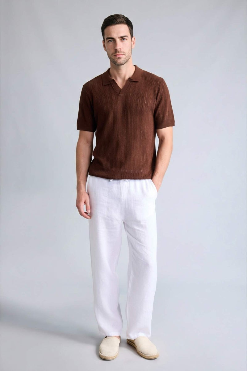 DeFacto Standard Fit Openwork Knit Polo T-Shirt - Image 2