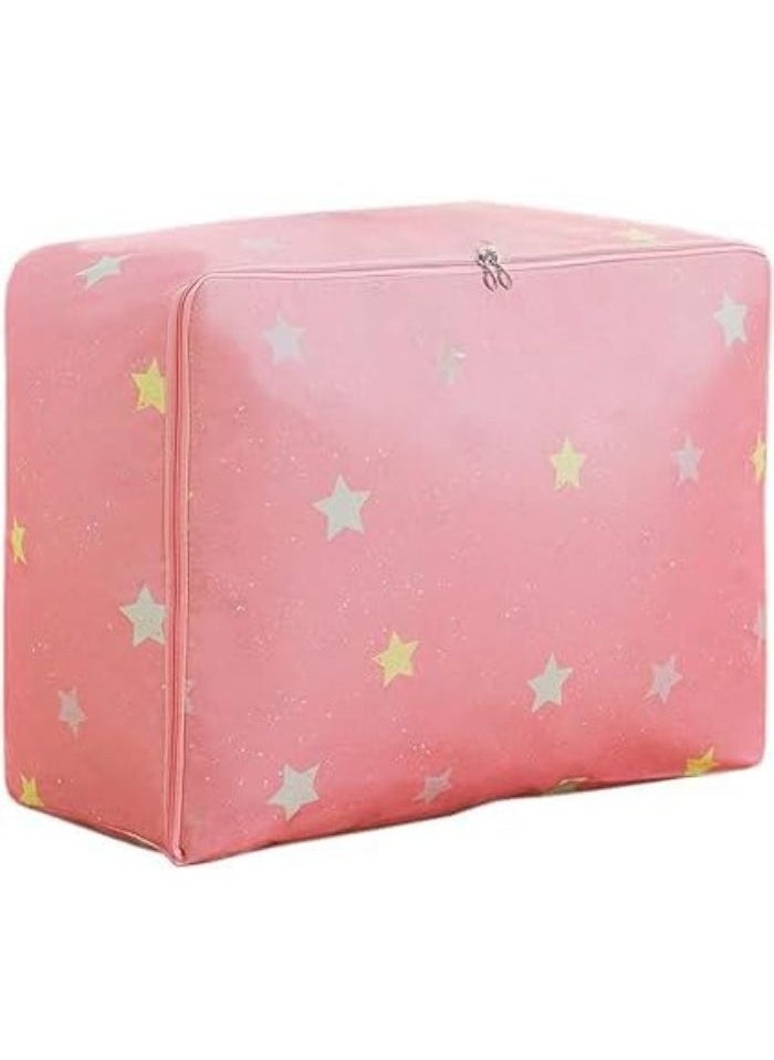 Generic Large Portable Waterproof Storage Bag with Zippers, Heavy Duty Thick Oxford Fabric Organizer Bag Perfect for Sleeping Bags, Comforters, Blankets and Festive Decorations (68x49x23cm) (Stars (Pink))  - Image 3