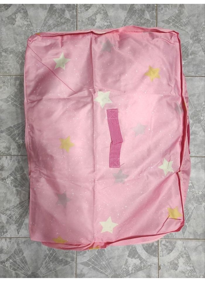 Generic Large Portable Waterproof Storage Bag with Zippers, Heavy Duty Thick Oxford Fabric Organizer Bag Perfect for Sleeping Bags, Comforters, Blankets and Festive Decorations (68x49x23cm) (Stars (Pink))  - Image 4