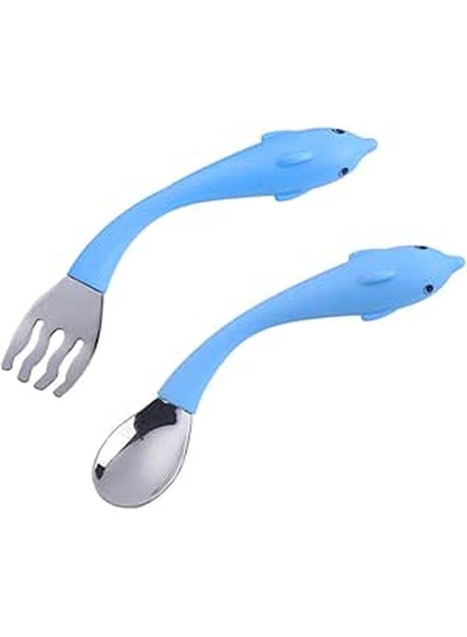 Stainless Steel Kids Fork And Spoon Set With Cartoon Handles Heat Resistant Tableware Gift Box - Image 1