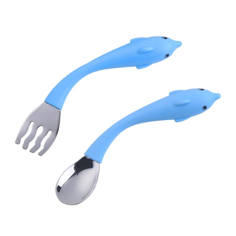 Stainless Steel Kids Fork And Spoon Set With Cartoon Handles Heat Resistant Tableware Gift Box - Image 2