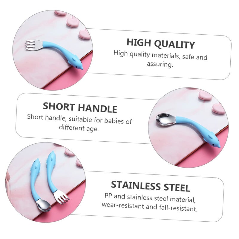 Stainless Steel Kids Fork And Spoon Set With Cartoon Handles Heat Resistant Tableware Gift Box - Image 3