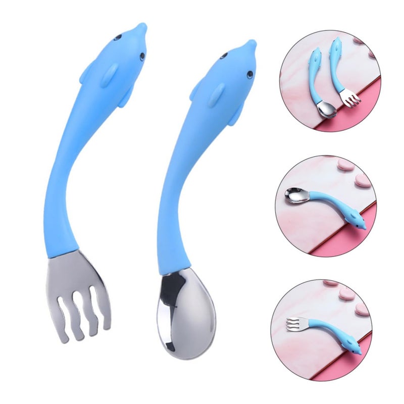 Stainless Steel Kids Fork And Spoon Set With Cartoon Handles Heat Resistant Tableware Gift Box - Image 4