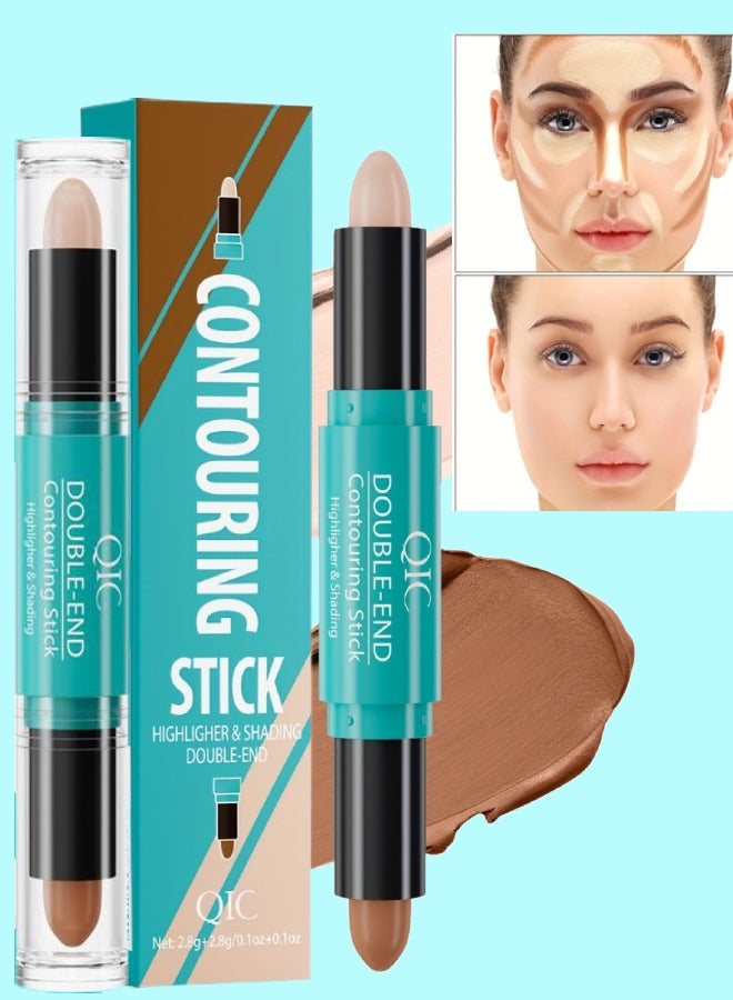 QIC 2 in1 Contouring Stick Highlighting Contour Highlighter Makeup Stick Double ended Eye Concealer Stick Facial Highlighter Makeup Mineral Contour Concealer Smooth Cream Bronzer Stick Shading Stick 02  - Image 1
