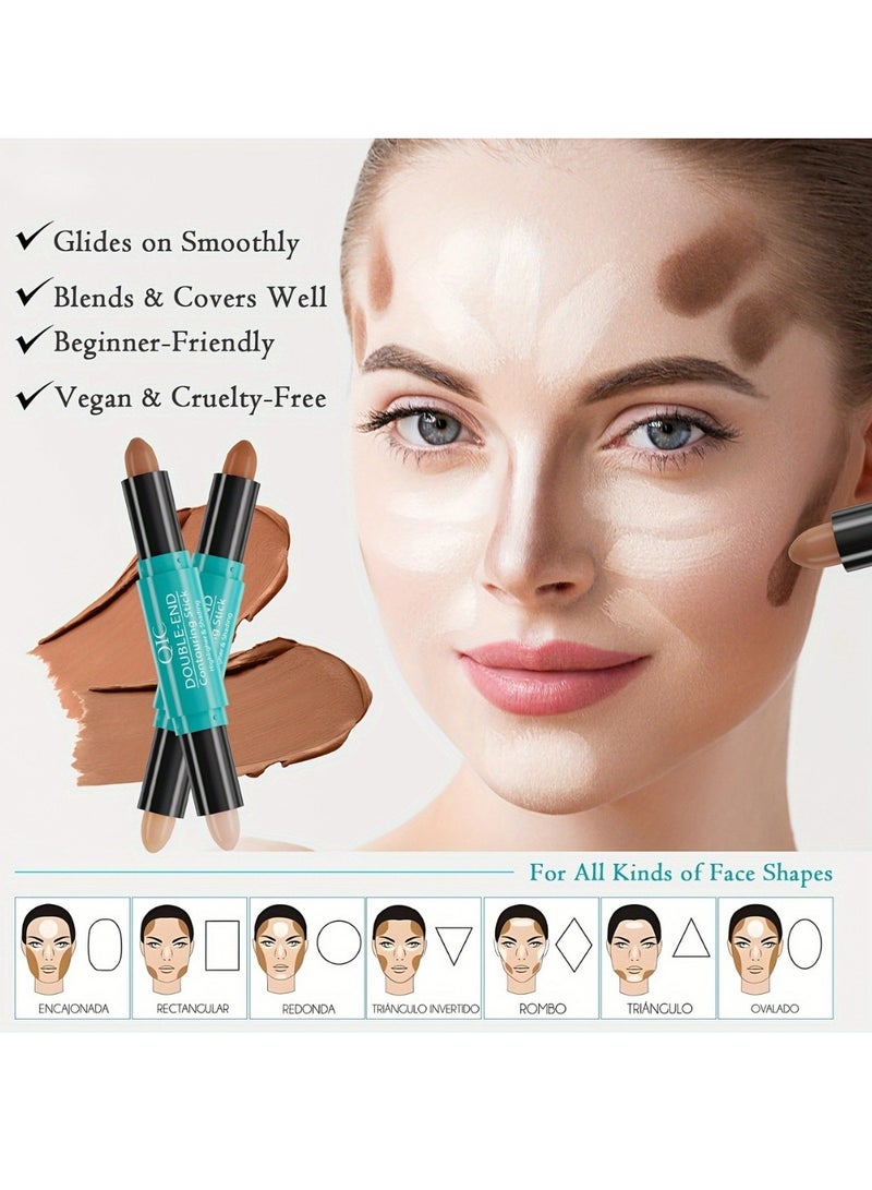 QIC 2 in1 Contouring Stick Highlighting Contour Highlighter Makeup Stick Double ended Eye Concealer Stick Facial Highlighter Makeup Mineral Contour Concealer Smooth Cream Bronzer Stick Shading Stick 02  - Image 3
