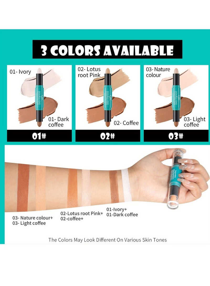 QIC 2 in1 Contouring Stick Highlighting Contour Highlighter Makeup Stick Double ended Eye Concealer Stick Facial Highlighter Makeup Mineral Contour Concealer Smooth Cream Bronzer Stick Shading Stick 02  - Image 4