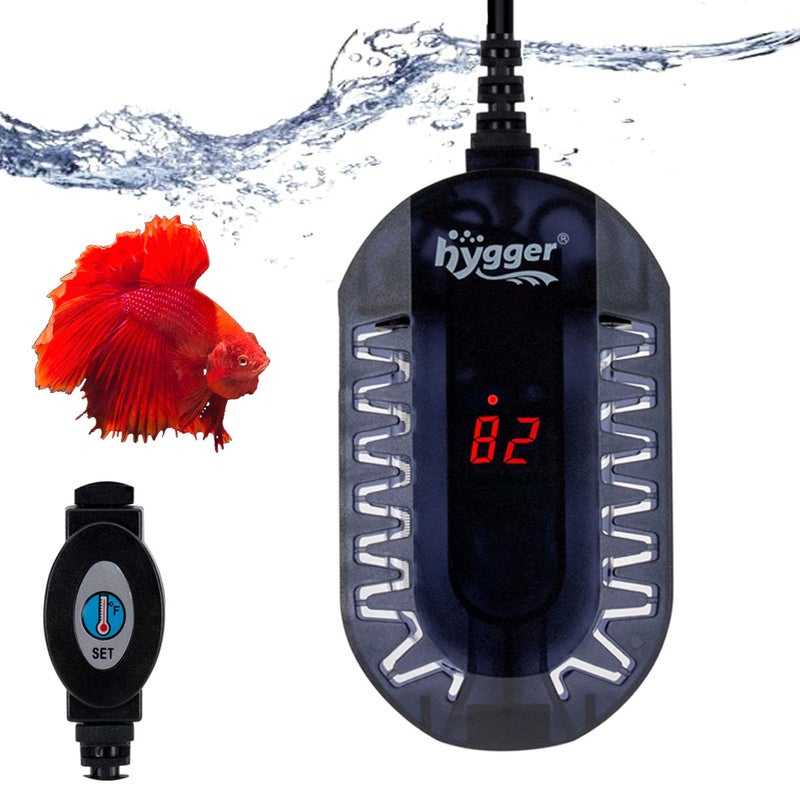 hygger 50W Mini Submersible Digital Display Aquarium Heater for Small Fish Tank, Compact and Fast Heating Thermostat, with External Controller and Built-in Thermometer, for Betta, Turtle - Image 1