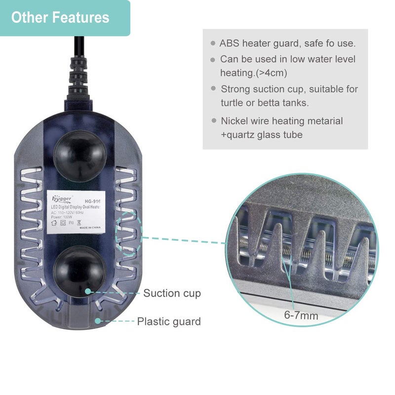 hygger 50W Mini Submersible Digital Display Aquarium Heater for Small Fish Tank, Compact and Fast Heating Thermostat, with External Controller and Built-in Thermometer, for Betta, Turtle - Image 5