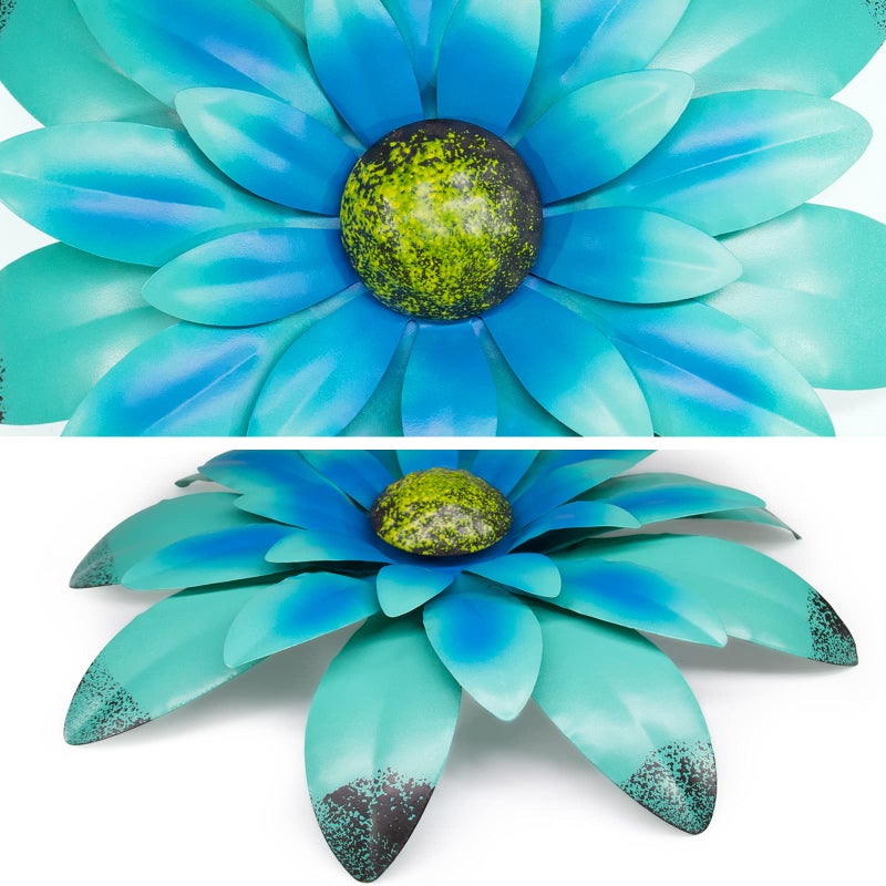 EASICUTI Blue Metal Flowers Wall Decor Metal Wall Art Decorations Hanging For Indoor Outdoor Home Bathroom Kitchen Room Bedroom Living Room Garden Patio Porch 12 Inch - Image 3