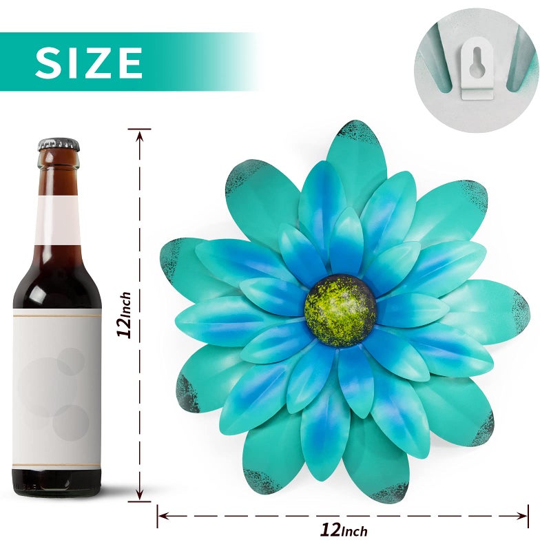 EASICUTI Blue Metal Flowers Wall Decor Metal Wall Art Decorations Hanging For Indoor Outdoor Home Bathroom Kitchen Room Bedroom Living Room Garden Patio Porch 12 Inch - Image 2