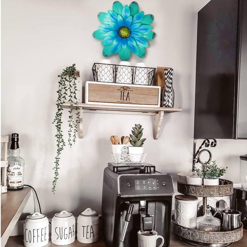 EASICUTI Blue Metal Flowers Wall Decor Metal Wall Art Decorations Hanging For Indoor Outdoor Home Bathroom Kitchen Room Bedroom Living Room Garden Patio Porch 12 Inch - Image 5