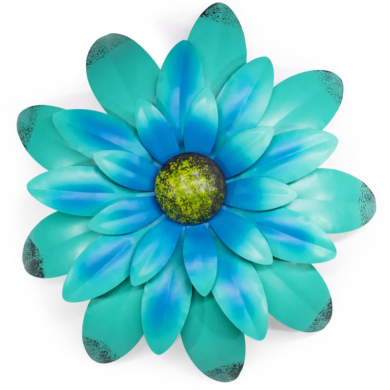 EASICUTI Blue Metal Flowers Wall Decor Metal Wall Art Decorations Hanging For Indoor Outdoor Home Bathroom Kitchen Room Bedroom Living Room Garden Patio Porch 12 Inch - Image 1