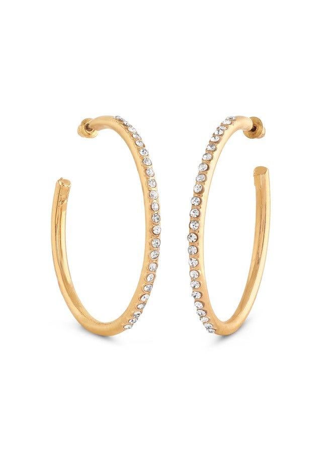 Zaveri Pearls أقراط حلقية عصرية مميزة من زافيري بيرلز مطلية بالذهب ومرصعة بألماس نمساوي براق للنساء - ZPFK17211 - Image 1