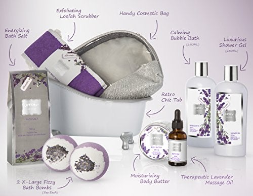 LOVERY Bath Gift Basket Set for Women: Relaxing at Home Spa Kit Scented - Lavender and Jasmine with Large Bath Bombs, Salts, Shower Gel, Body Butter Lotion, Bath Oil, Bubble Bath, Loofah & More - Image 2