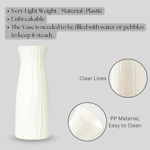 Ascension Plastic Flower Pot for Bedroom, Office Living Room Decorative Vase for Home Decor Centerpiece Vases for Pampas Grass Dried Flower Holder for Table Decoration, Only Vase Not Flowers (White) - Image 4