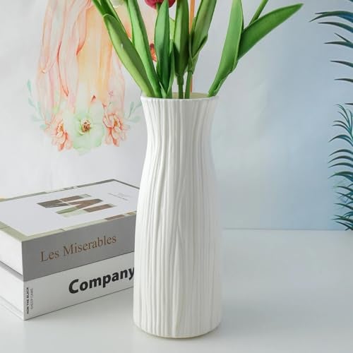 Ascension Plastic Flower Pot for Bedroom, Office Living Room Decorative Vase for Home Decor Centerpiece Vases for Pampas Grass Dried Flower Holder for Table Decoration, Only Vase Not Flowers (White) - Image 5