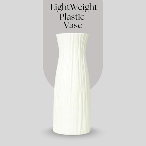 Ascension Plastic Flower Pot for Bedroom, Office Living Room Decorative Vase for Home Decor Centerpiece Vases for Pampas Grass Dried Flower Holder for Table Decoration, Only Vase Not Flowers (White) - Image 3