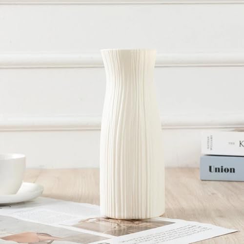 Ascension Plastic Flower Pot for Bedroom, Office Living Room Decorative Vase for Home Decor Centerpiece Vases for Pampas Grass Dried Flower Holder for Table Decoration, Only Vase Not Flowers (White) - Image 1