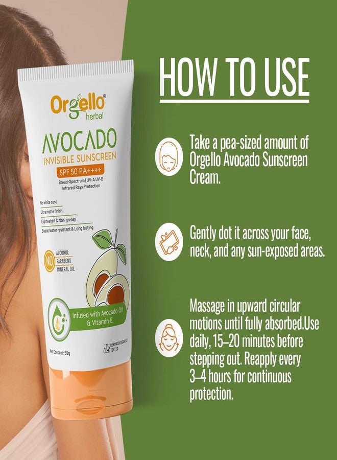 Orgello Avocado Invisible Sunscreen SPF 50 PA++++ | Broad-Spectrum UV-A & UV-B… - Image 3