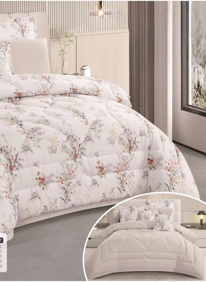 طقم لحاف مفرش سرير نفر ونص 5قطع وجهين حشوة منفوش  مايكرو فايبر 180×230سم