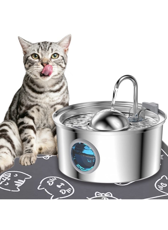 MonaPlay 3.2L Stainless Steel Cat Water Fountain(Ball Spout), with Transparent Window, Quiet Automatic Pet Drinking Fountain with Carbon Filter and Bonus Quick-Dry Mat, Large Indoor Water Dispenser for Cats & Dogs - Image 1