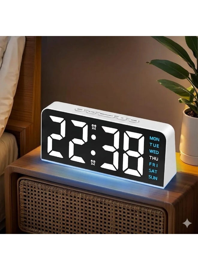 LED Digital Alarm Clock with Backlight – Displays Time, Date, and Temperature; Night Light; Snooze Function; Modern Desktop Design; Battery Backup and Automatic Brightness Sensor – Mains Powered - Image 1
