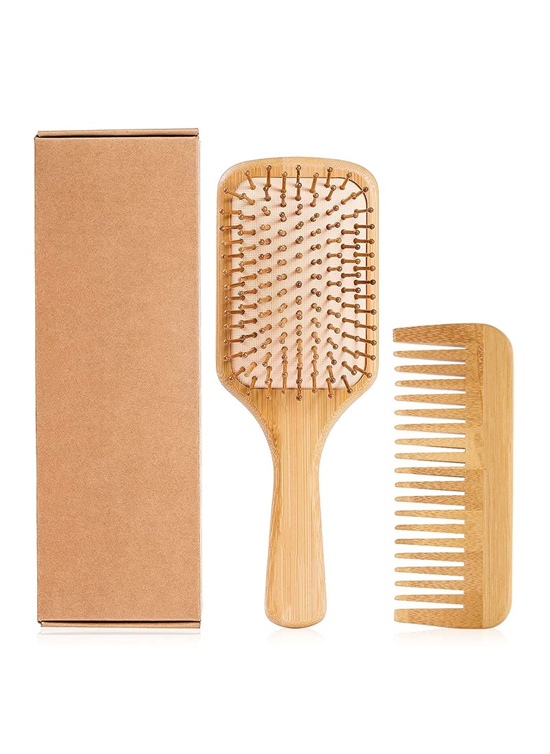 MoyRetty - Hair BrushNatural Wooden Bamboo Detangler Paddle Brush and Comb Set Eco Friendly Hairbrush for Women Men and Kids Thin Long Curly Hair Types and Massage Scalp2Pcs - Image 1