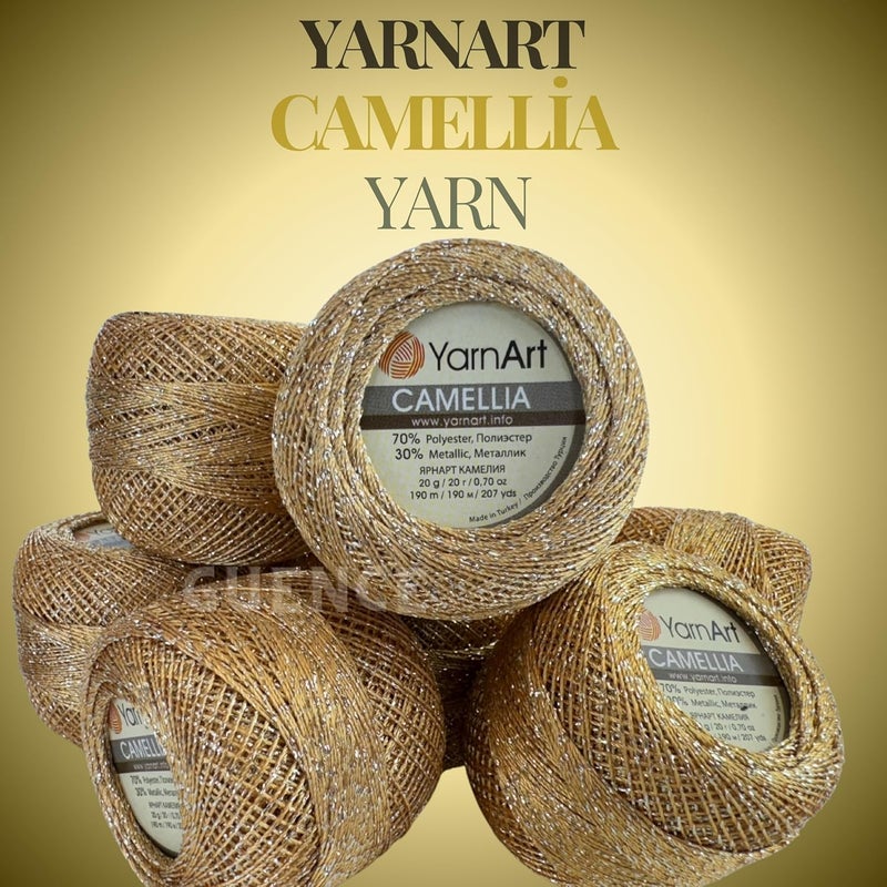 YarnArt Yarnart Camellia Metallic Shimmer Fine Yarn  70 Polyester 30 Metallic 192m 20g Crochet Thread Lace Embroidery Jewelry Making and Decorative Craft Yarn 125mm Hook Gold - Image 3